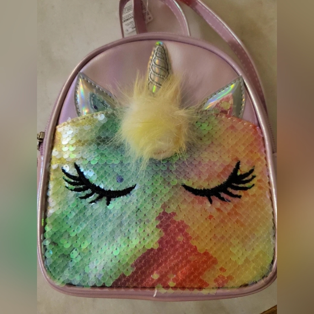 Crossbody Kids Handbag Small Childrens Place Unicorn Fur Pink Flip Silver Sequin